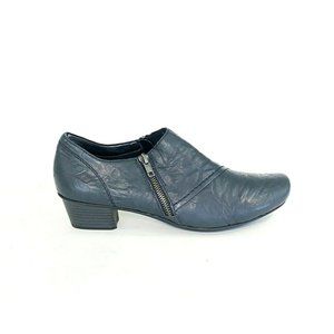 Rieker Slip On Shoes Block Heel Zip Blue Leather W